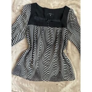 Vintage Express 100% Silk Black And White Illusion Swirl Print Top (XS)
